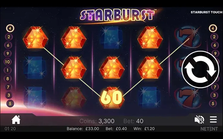 Original Starburst Touch highlighting a gem payline